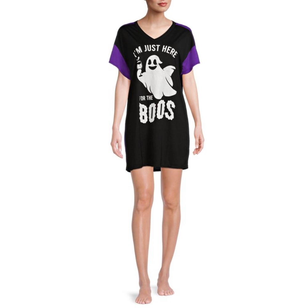 NEW Ghost Here For The Boos Black Purple Halloween Comfy Soft Sleep Shirt